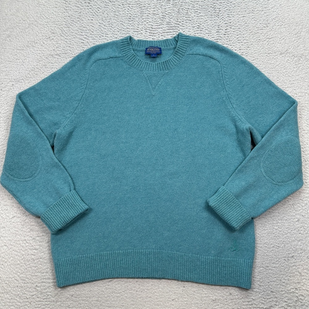 Pendleton Sweater Women's Size Large Blue Lambswool Blend Elbow Pads
